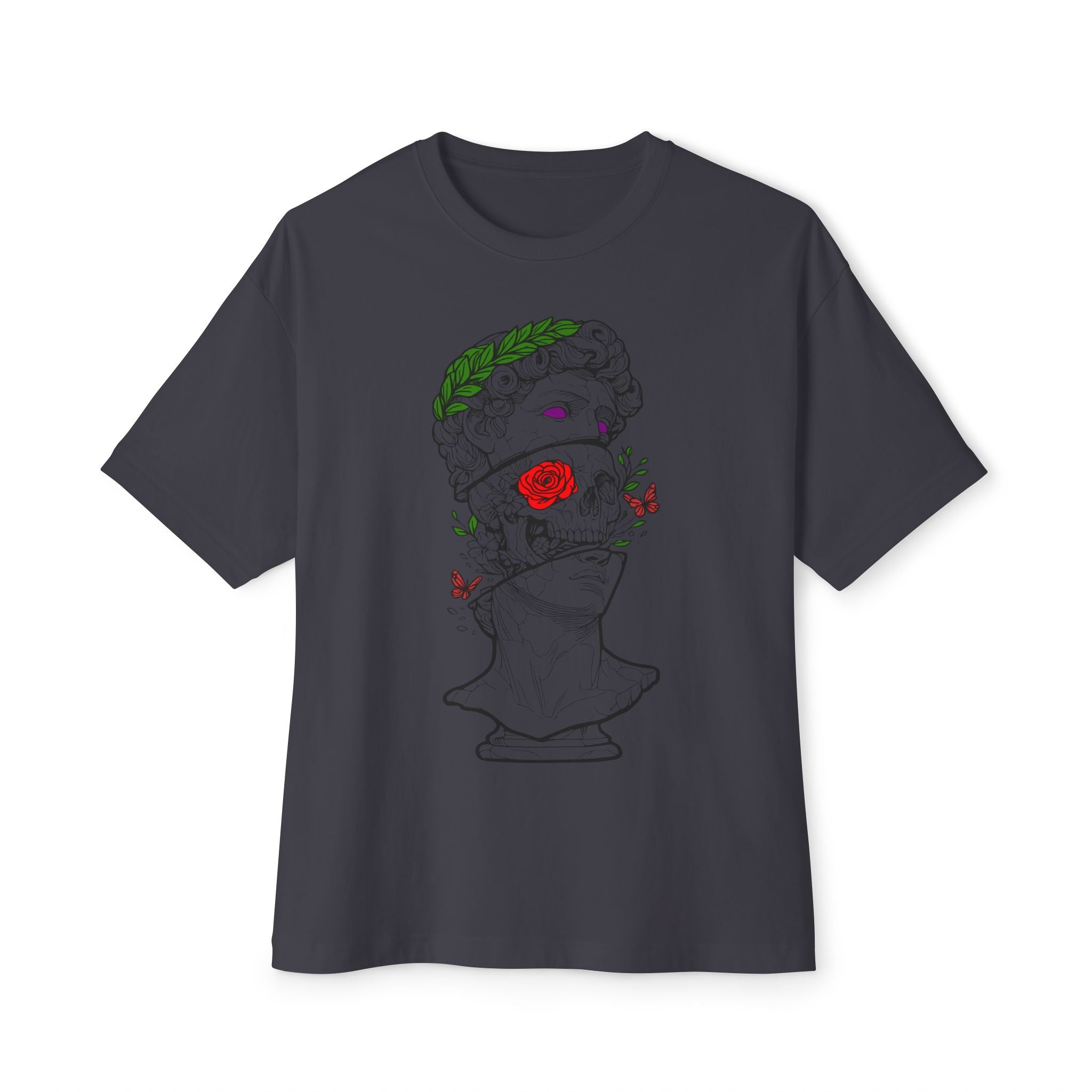 Boxy Tee — Classical Bust with Red Rose & Laurel Graphic